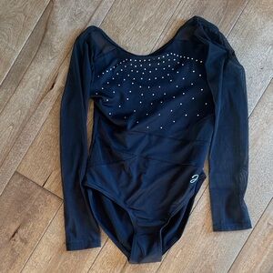 Justice Black Long Sleeve Rhinestone Leotard girls S 6